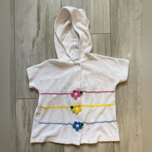 Florence Eiseman White Terry Cloth Hooded Cover-Up with Signature Flowers, 4T